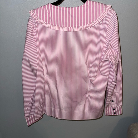 Ganni Pink and White Ruffled Collar Shirt - Picture 4 of 6